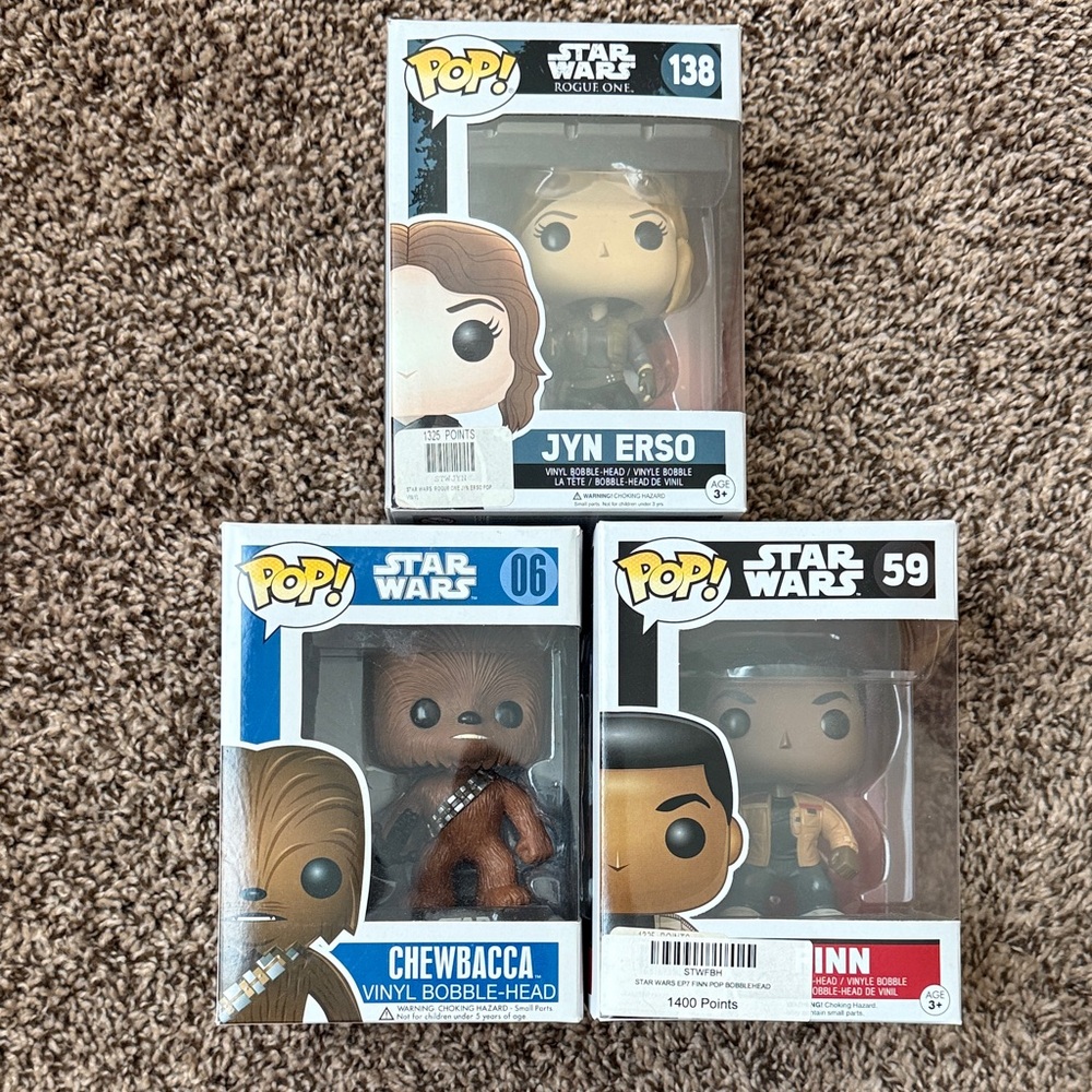 Funko Pop! Star Wars Figures - Jyn Erso, Chewbacca, Finn